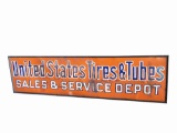 1920S UNITED STATES TIRES AND TUBES WOOD-FRAMED TIN SIGN