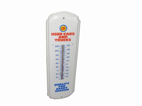 CHEVROLET OK USED CARS AND TRUCKS TIN PAINTED THERMOMETER