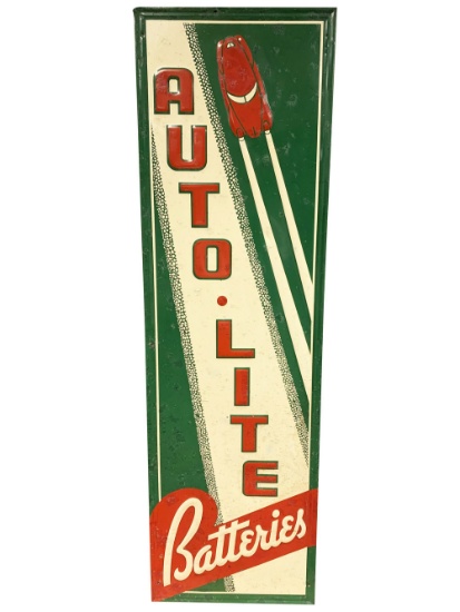 1940S AUTO LITE BATTERIES EMBOSSED TIN SIGN