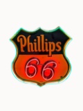 1930S PHILLIPS 66 EMBOSSED NEON PORCELAIN SIGN