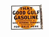 1920S-30S GOOD GULF GASOLINE PORCELAIN FLANGE SIGN