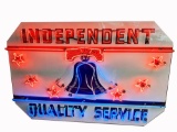 CIRCA 1940S INDEPENDENT GASOLINE PORCELAIN SIGN WITH ANIMATED NEON