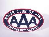 CIRCA LATE 1950S-EARLY '60S AAA MOTOR CLUB OF IOWA EMERGENCY SERVICE PORCELAIN SIGN