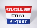 1940S GLOLUBE ETHYL HI-TEST GASOLINE PORCELAIN PUMP PLATE SIGN