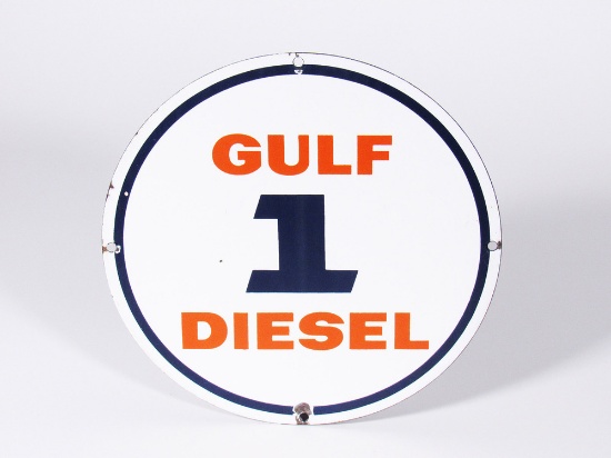 UNCOMMON LATE 1950S-EARLY '60S GULF DIESEL 1 PORCELAIN PUMP PLATE SIGN