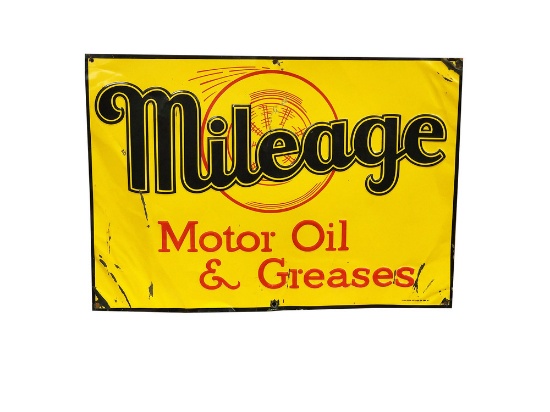 1930S MILEAGE MOTOR OIL AND GREASES EMBOSSED TIN SIGN