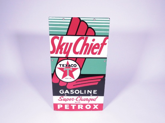 1955 TEXACO SKY CHIEF GASOLINE PORCELAIN PUMP PLATE SIGN