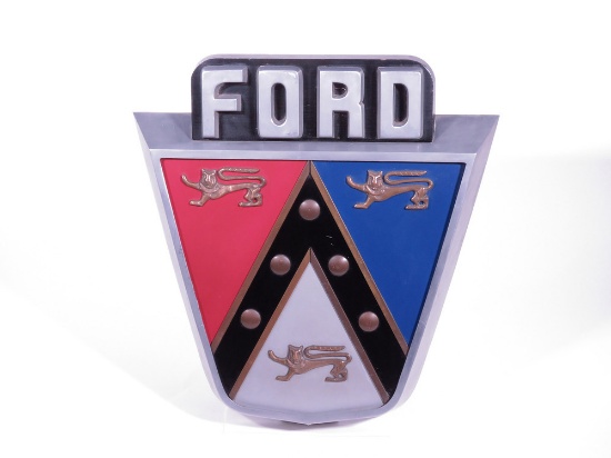 1953 FORD JUBILEE CAST-ALUMINUM AND WOOD CREST SIGN