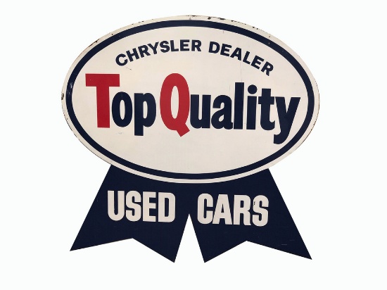 LATE 1950S-EARLY '60S CHRYSLER DEALER TOP QUALITY USED CARS TIN SIGN