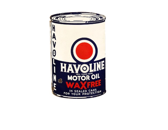 CIRCA 1930S-40S HAVOLINE MOTOR OIL PORCELAIN FLANGE SIGN