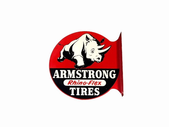 EARLY 1950S ARMSTRONG RHINO-FLEX TIRES TIN FLANGE SIGN