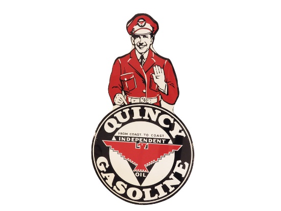 CIRCA 1930S-40S QUINCY INDEPENDENT GASOLINE TIN SIGN