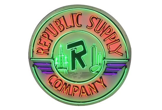 1950S REPUBLIC OIL SUPPLY COMPANY PORCELAIN WITH NEON SIGN