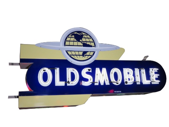 1940S-50S OLDSMOBILE AUTOMOBILES NEON PORCELAIN SIGN