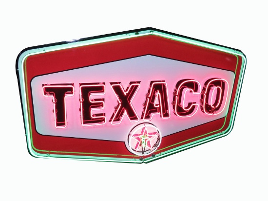 LATE 1950S-EARLY '60S TEXACO OIL PORCELAIN SIGN WITH ANIMATED NEON