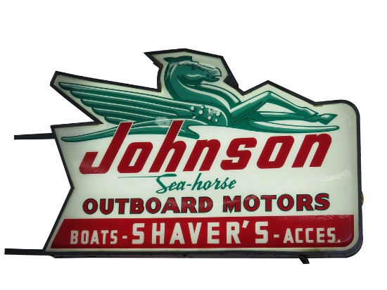 LATE 1950S-EARLY '60S JOHNSON SEA HORSE OUTBOARD MOTORS LIGHT-UP SIGN