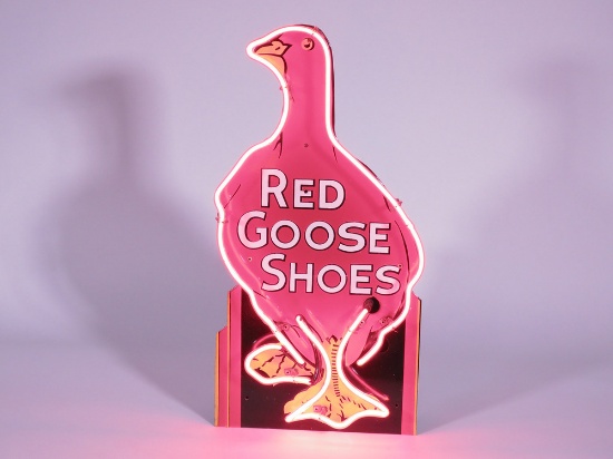 1930S RED GOOSE SHOES NEON PORCELAIN COUNTERTOP SIGN
