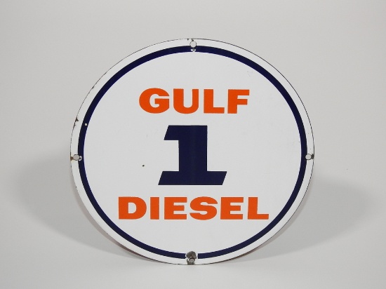 LATE 1950S-EARLY '60S GULF DIESEL 1 PORCELAIN PUMP PLATE SIGN
