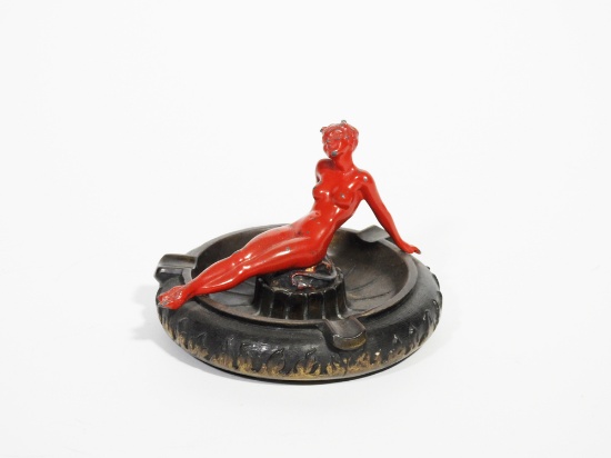 1934 OVERMAN TIRE COMPANY CAST-METAL ASHTRAY