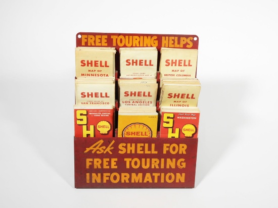 1940S SHELL OIL METAL ROAD MAP DISPLAY WITH ROAD MAPS