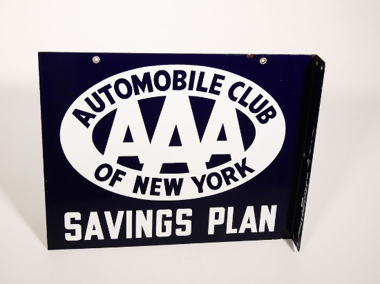1940S AAA AUTOMOBILE CLUB OF NEW YORK SAVINGS PLAN PORCELAIN FLANGE SIGN