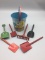 Childs tin sand tools and pail