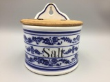 Antique Blue and white stoneware saltbox