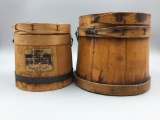 A lot of 2 primitive wooden Firkin buckets