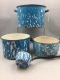 Lot of 3  blue and white in enamel agate pots