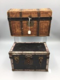 Lot of two antique doll trunks
