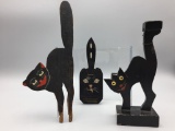 Lot of 3 Wooden Black Cats