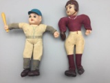 Lot of two celluloid and cloth ball player dolls