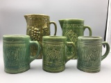 McCoy Green Stone ware Mugs and Pitchers