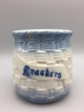 Antique blue and white stoneware cracker jar