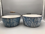 Lot of two antique blue and white enamel pails