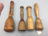 4 Small antique wooden mashers
