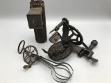 Antique apple peeler and other kitchen items