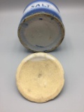 Blue and white stoneware salt box