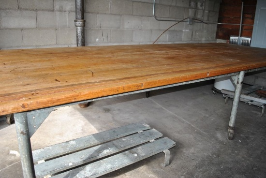 WOOD BAKERY TABLE, 14' x 5'7",