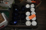 ASSORTED BLUE AND WHITE GLASSWARE