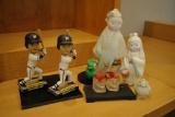 JAPANESE FIGURINES AND (2) BOBBLE HEADS