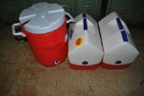 (3) ASSORTED COOLERS, (2) FLIP TOPS AND (1) BEVERAGE