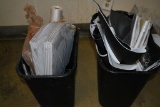BLACK VINYL FABRIC, CARDBOARD ORGANIZERS AND MISC. IN (2) CANS