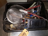 BIN WITH GRATER, WHISKS AND MISC. UTENSILS