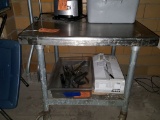 SMALL STAINLESS STEEL TABLE ON CASTERS,