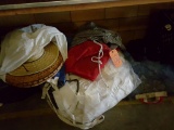 ASSORTED LINENS, HATS AND PAIR OF SHOES
