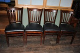(4) DINING ROOM CHAIRS, WOOD FRAMES WITH BLACK VINYL
