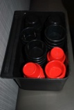 BIN OF BLACK AND RED SAUCE CUPS, APPROX. (60)