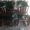 SET OF (6) RESTAURANT CHAIRS OAK, W/GREEN BACK