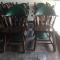 SET OF (6) RESTAURANT CHAIRS OAK, W/GREEN BACK